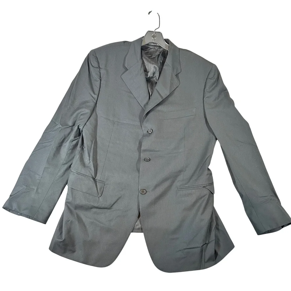 Canali Mens Black Pinstripe Virgin Wool‎ Blazer Jacket 3 Button Italy 